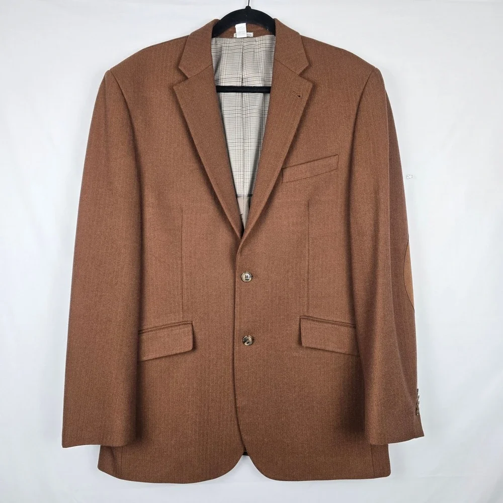 Joseph‎ Abboud Blazer Mens 42L Brown Herringbone Sport Coat Elbow Patches